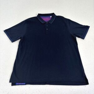 Robert Graham Mens 2XL Navy Polo Shirt Classic Fit Contrast Trim Purple Collar
